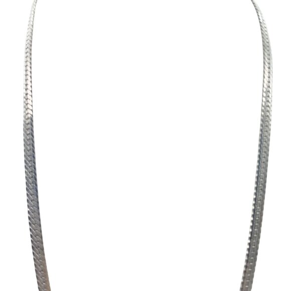 Vintage Stainless Steel Brushed Herringbone Chain Necklace - Picture 3 of 4